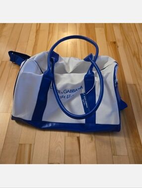Dolce & Gabbana White and Blue Canvas Duffel with Blue Trim NWT Wekender Bag